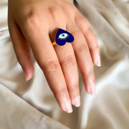 Heart shape eveil eye ring